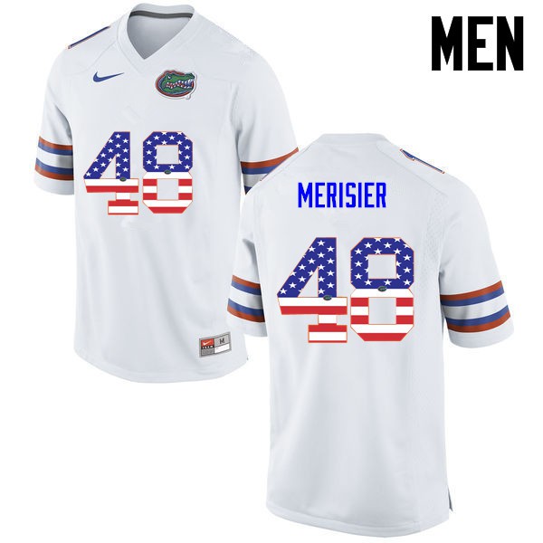 Florida Gators Men #48 Edwitch Merisier College Football Jersey USA Flag Fashion White